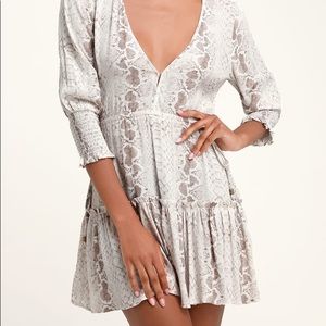 Kivari Zanzibar White Snake Print Three-Quarter Sleeve Dress